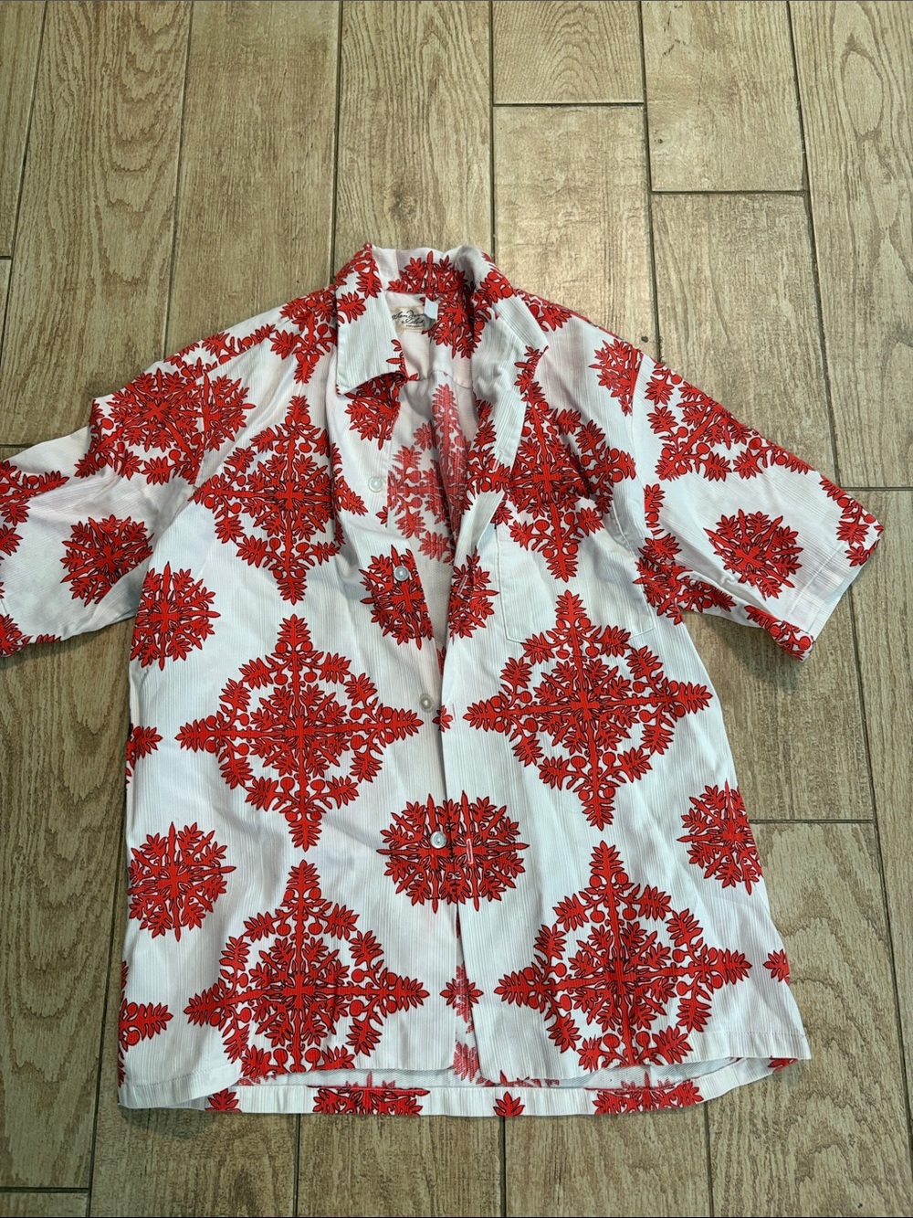 White Button Front Shirt with Medallion Print